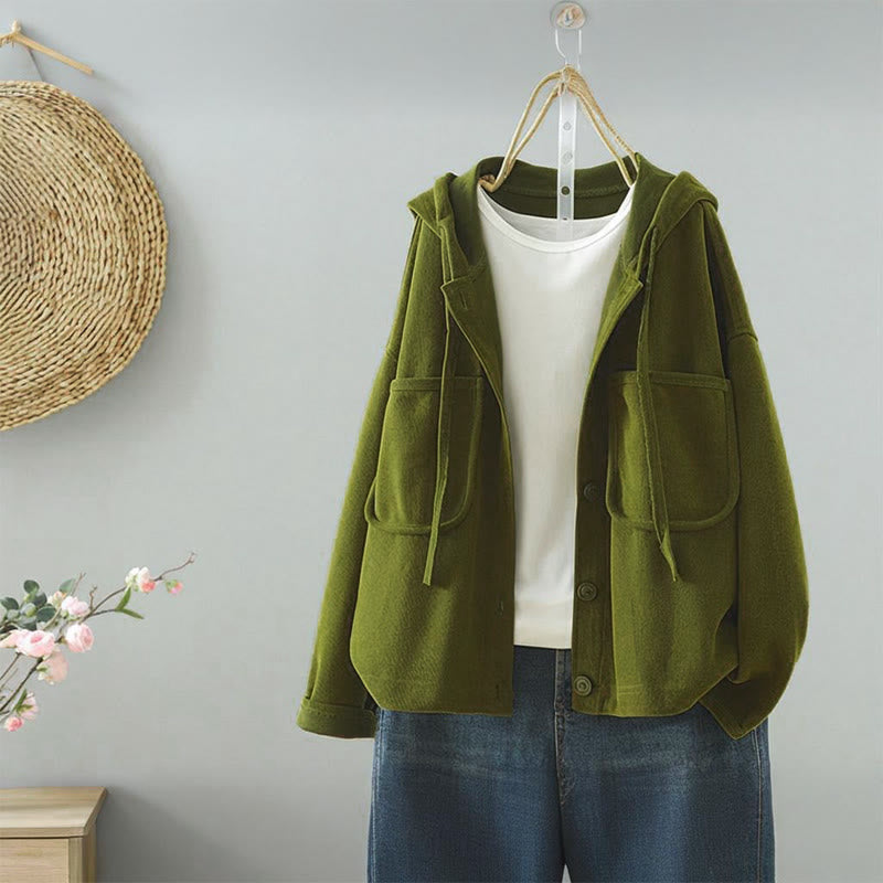 Cardigan à manches longues pour femme, couleur unie, boutons, poche décorative, Buddha Stones - Vert olive - US8-10，UK/AU12-14，EU40-42 (2XL) - image 3