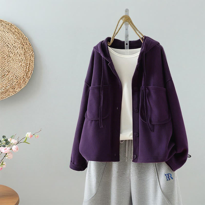 Cardigan à manches longues pour femme, couleur unie, boutons, poche décorative, Buddha Stones - Violet - US8-10，UK/AU12-14，EU40-42 (2XL) - image 1