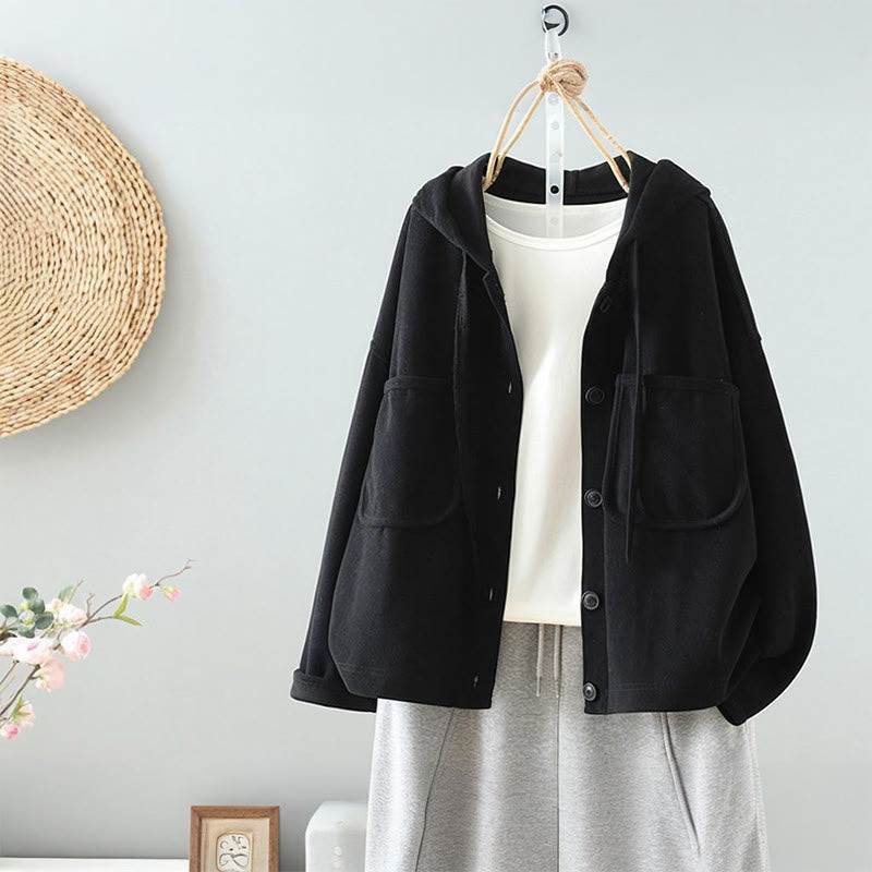 Cardigan à manches longues pour femme, couleur unie, boutons, poche décorative, Buddha Stones - Noir - US8-10，UK/AU12-14，EU40-42 (2XL) - image 2