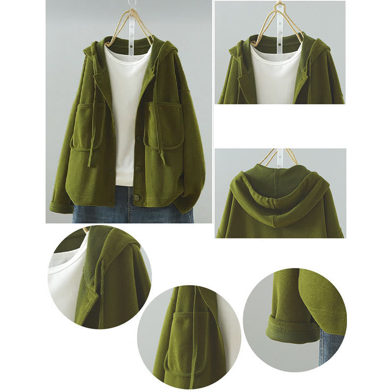 Cardigan à manches longues pour femme, couleur unie, boutons, poche décorative, Buddha Stones - image 8