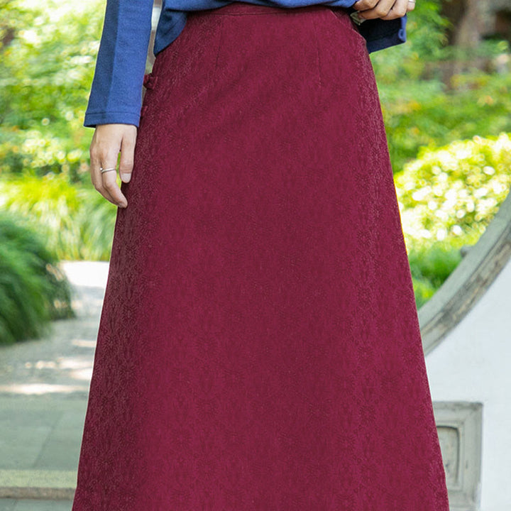 Jupe en velours côtelé pour femme, motif floral automne-hiver Buddha Stones, fermeture à boutons brandebourg et poches - image 9