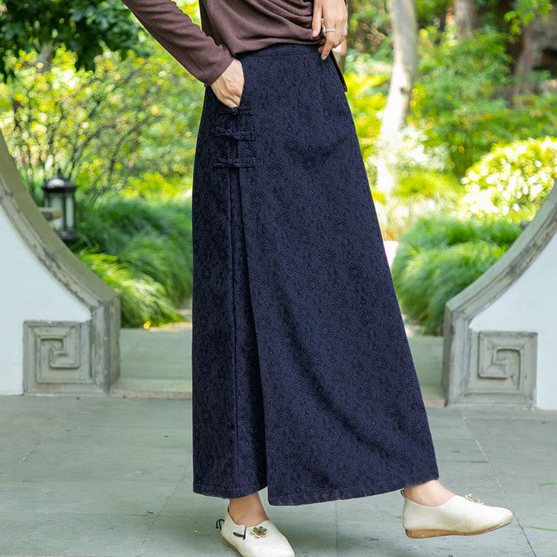 Jupe en velours côtelé pour femme, motif floral automne-hiver Buddha Stones, fermeture à boutons brandebourg et poches - image 2