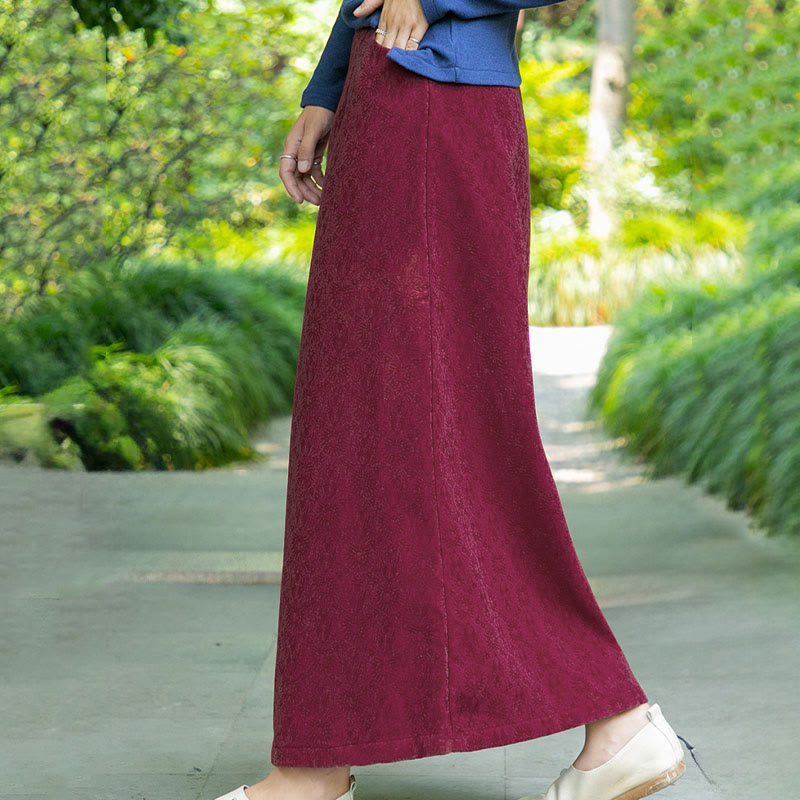 Jupe en velours côtelé pour femme, motif floral automne-hiver Buddha Stones, fermeture à boutons brandebourg et poches - image 7