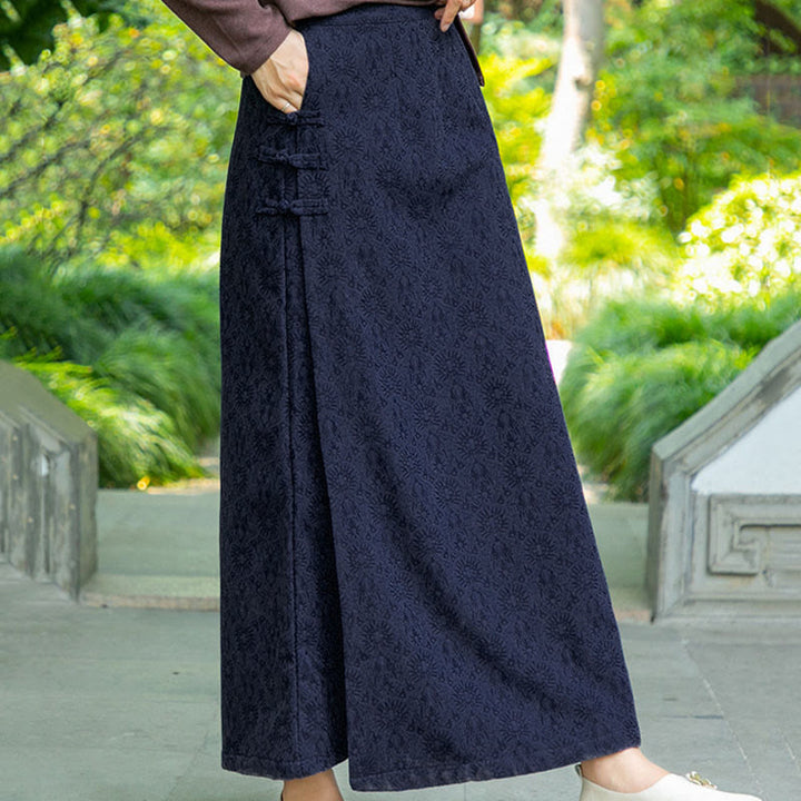 Jupe en velours côtelé pour femme, motif floral automne-hiver Buddha Stones, fermeture à boutons brandebourg et poches - image 1