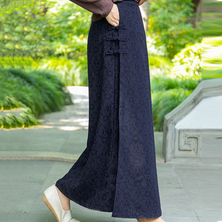 Jupe en velours côtelé pour femme, motif floral automne-hiver Buddha Stones, fermeture à boutons brandebourg et poches - image 3