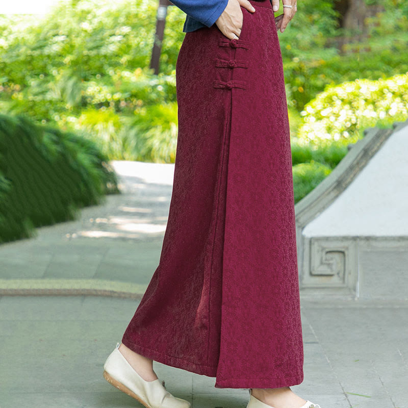 Jupe en velours côtelé pour femme, motif floral automne-hiver Buddha Stones, fermeture à boutons brandebourg et poches - image 10