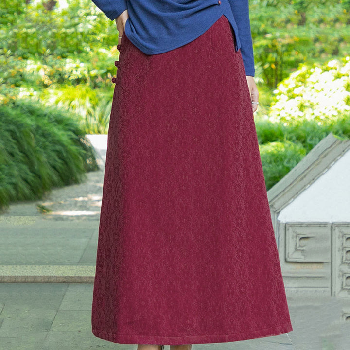 Jupe en velours côtelé pour femme, motif floral automne-hiver Buddha Stones, fermeture à boutons brandebourg et poches - image 6