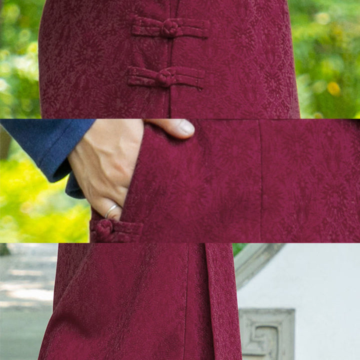 Jupe en velours côtelé pour femme, motif floral automne-hiver Buddha Stones, fermeture à boutons brandebourg et poches - image 12