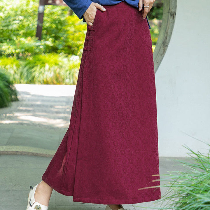 Jupe en velours côtelé pour femme, motif floral automne-hiver Buddha Stones, fermeture à boutons brandebourg et poches - image 5