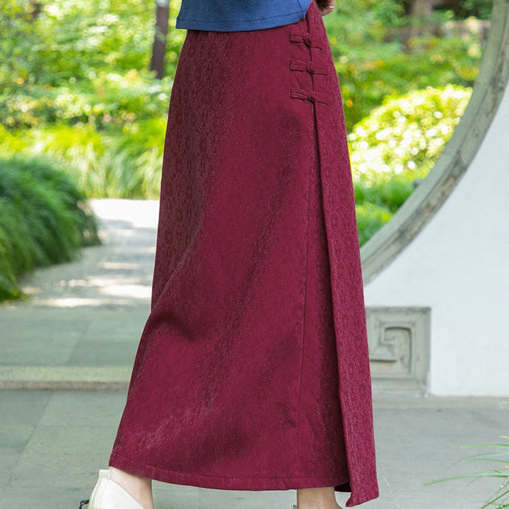 Jupe en velours côtelé pour femme, motif floral automne-hiver Buddha Stones, fermeture à boutons brandebourg et poches - image 11