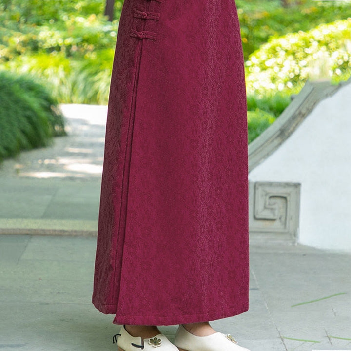 Jupe en velours côtelé pour femme, motif floral automne-hiver Buddha Stones, fermeture à boutons brandebourg et poches - image 8