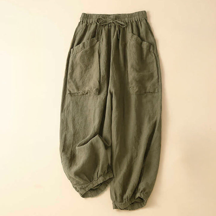 Pantalon Capri en coton uni à poches pour femme, motif Buddha Stones Commute - Vert olive - US8-10，UK/AU12-14，EU40-42 (2XL) - image 0