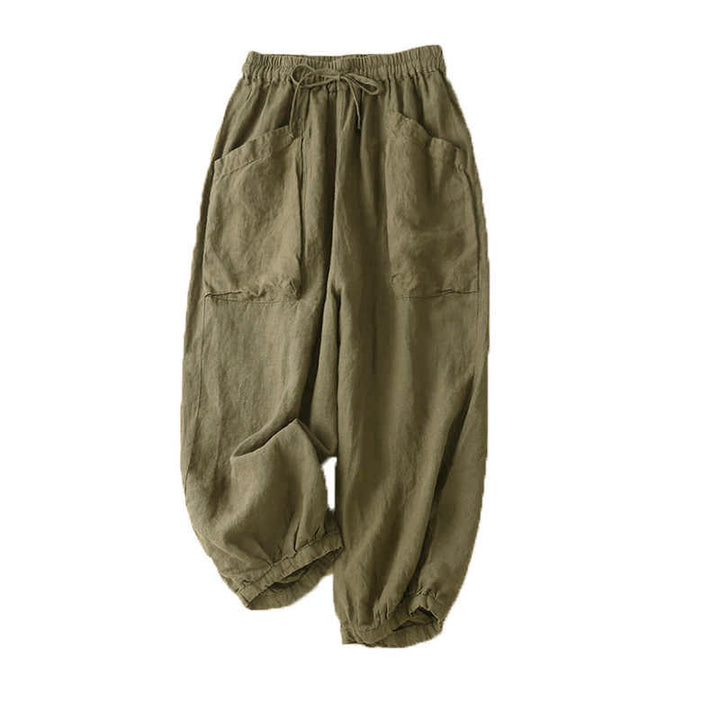 Pantalon Capri en coton uni à poches pour femme, motif Buddha Stones Commute - image 5