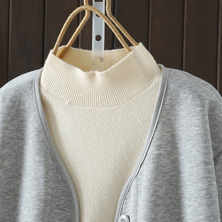 Veste en coton à manches longues pour femme, motif Buddha Stones, col en V simple et boutonnée. - image 8