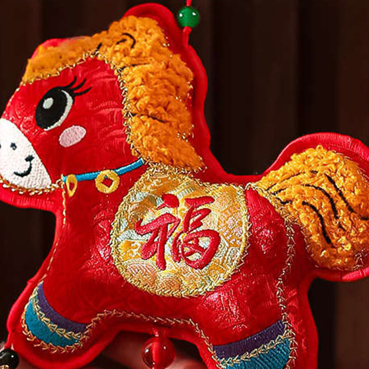 Broderie de Buddha Stones Année du Cheval Personnage Fu Pièce de cuivre en forme de pièce de monnaie avec cordon rouge Décoration suspendue - image 2