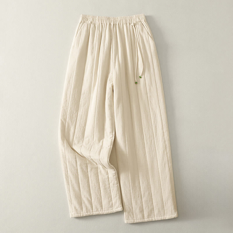 Pantalon épais en coton et polyester uni Buddha Stones pour femme, avec poches - FloralWhite - US8-10，UK/AU12-14，EU40-42 (2XL) - image 0