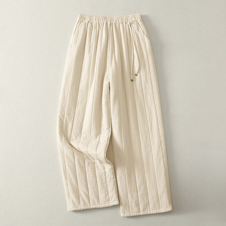 Pantalon épais en coton et polyester uni Buddha Stones pour femme, avec poches - FloralWhite - US8-10，UK/AU12-14，EU40-42 (2XL) - image 0