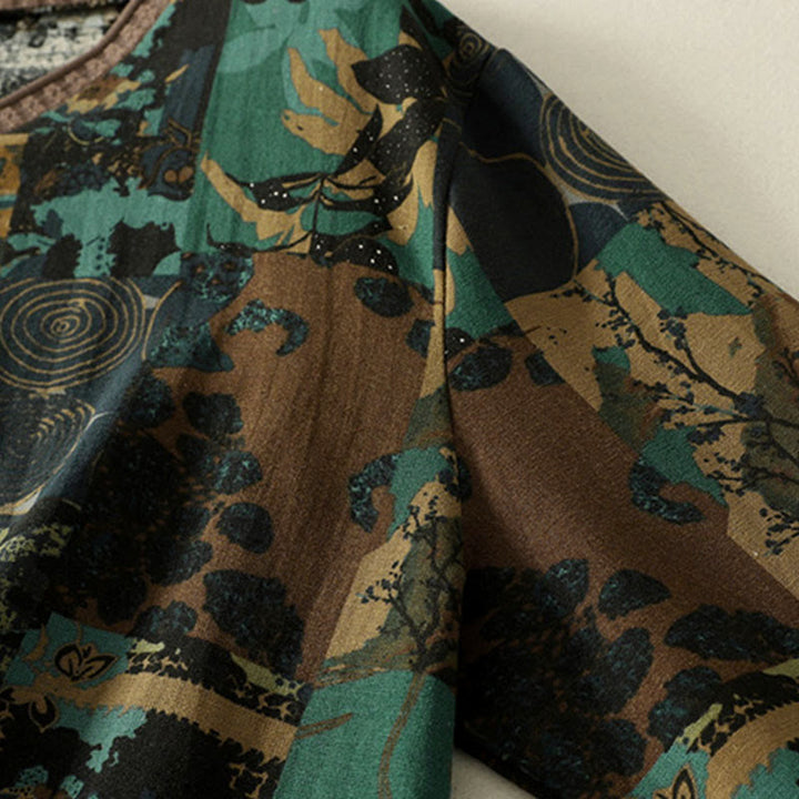 T-shirt à manches longues pour femme, col en V, patchwork géométrique, motif Buddha Stones Fall, avec poches - image 12