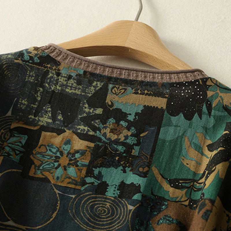 T-shirt à manches longues pour femme, col en V, patchwork géométrique, motif Buddha Stones Fall, avec poches - image 11