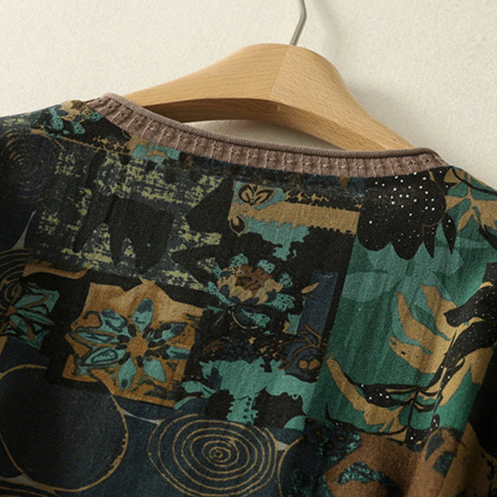 T-shirt à manches longues pour femme, col en V, patchwork géométrique, motif Buddha Stones Fall, avec poches - image 11