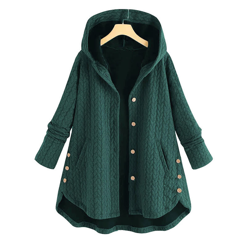 Manteau mi-long à capuche et poches pour femme, orné d'un motif d'épis de blé d'automne et de Buddha Stones. - DarkCyan - US22，UK/AU26，EU54 (8XL) - image 9