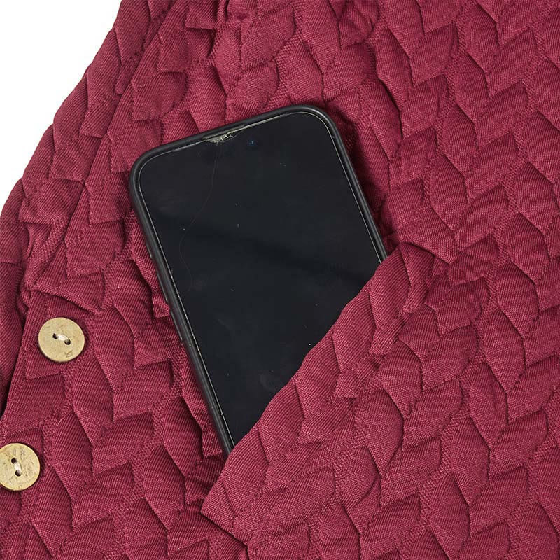 Manteau mi-long à capuche et poches pour femme, orné d'un motif d'épis de blé d'automne et de Buddha Stones. - image 3