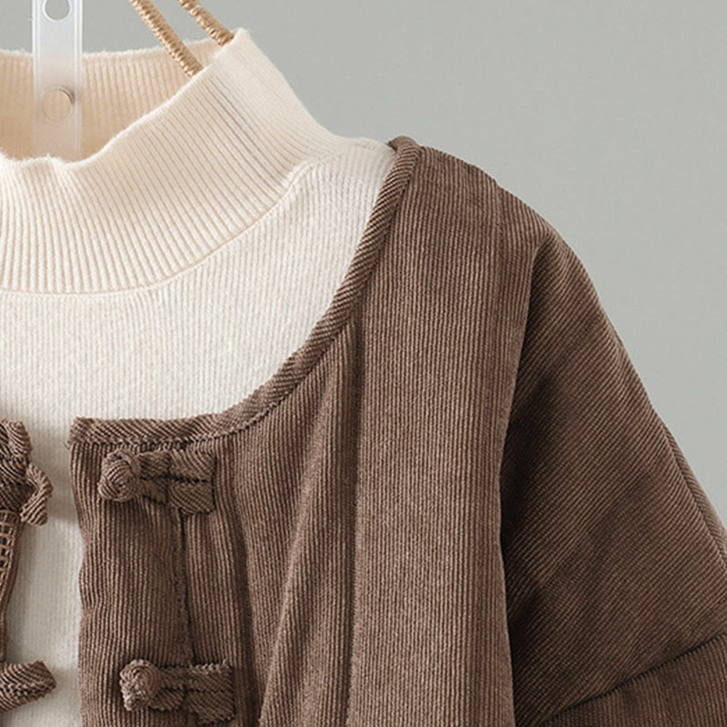 Veste à manches longues en coton pour femme, Buddha Stones, simple et unie, à boutons grenouille - image 3