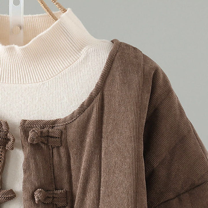 Veste à manches longues en coton pour femme, Buddha Stones, simple et unie, à boutons grenouille - image 3