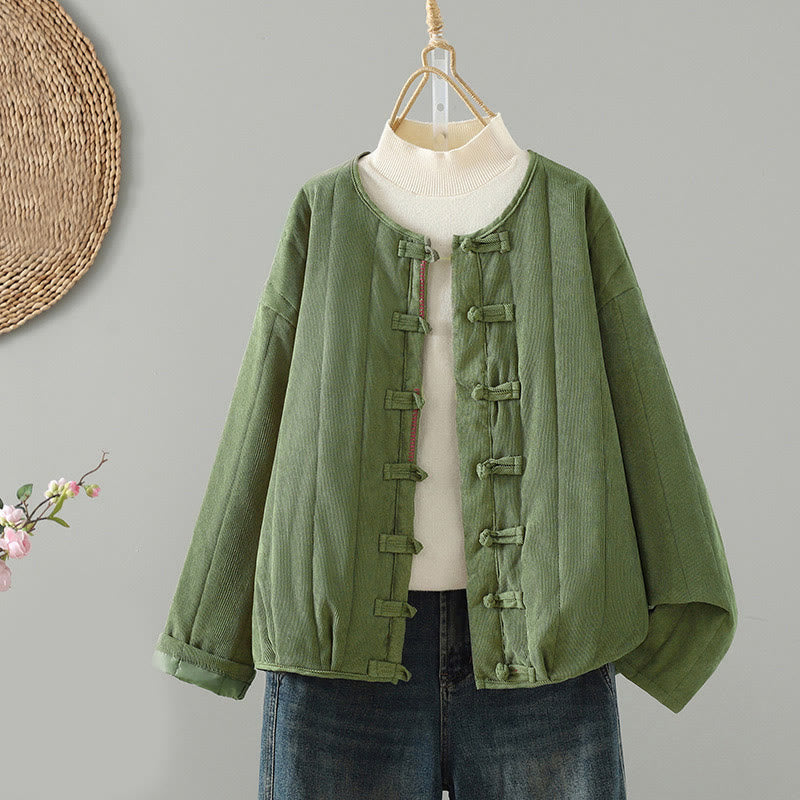 Veste à manches longues en coton pour femme, Buddha Stones, simple et unie, à boutons grenouille - Vert mer moyen - US14，UK/AU18，EU46 (2XL) - image 10