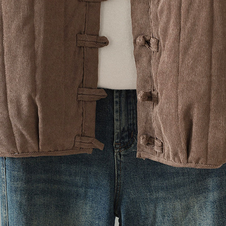 Veste à manches longues en coton pour femme, Buddha Stones, simple et unie, à boutons grenouille - image 5