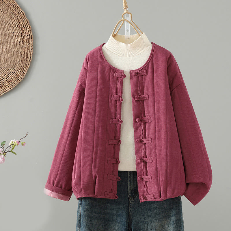 Veste à manches longues en coton pour femme, Buddha Stones, simple et unie, à boutons grenouille - Rose foncé - US14，UK/AU18，EU46 (2XL) - image 15