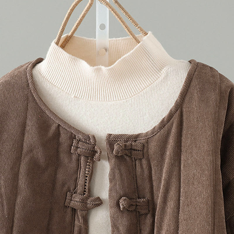 Veste à manches longues en coton pour femme, Buddha Stones, simple et unie, à boutons grenouille - image 2