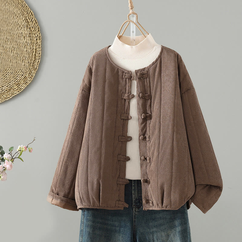 Veste à manches longues en coton pour femme, Buddha Stones, simple et unie, à boutons grenouille - Tanné - US14，UK/AU18，EU46 (2XL) - image 0