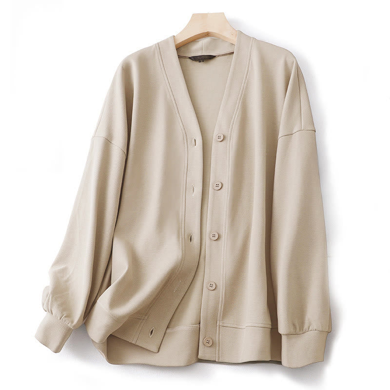 Veste à manches longues en coton pour femme avec boutons simples et Buddha Stones - PapayaWhip - US12，UK/AU16，EU44 (2XL) - image 0