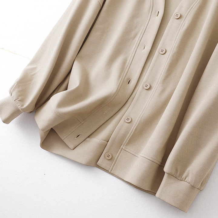 Veste à manches longues en coton pour femme avec boutons simples et Buddha Stones - image 2