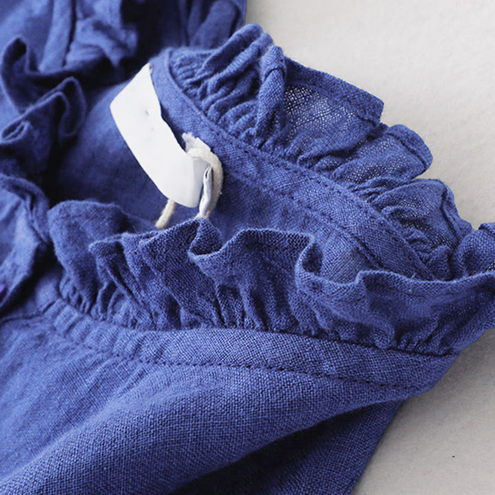 Robe midi en coton uni à manches longues et poches, Buddha Stones - image 4