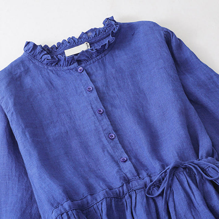 Robe midi en coton uni à manches longues et poches, Buddha Stones - image 2