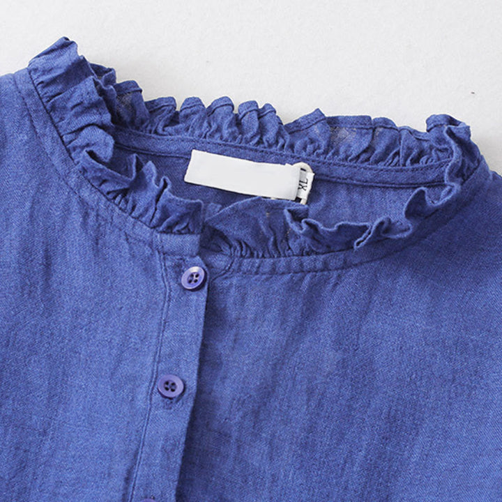 Robe midi en coton uni à manches longues et poches, Buddha Stones - image 3