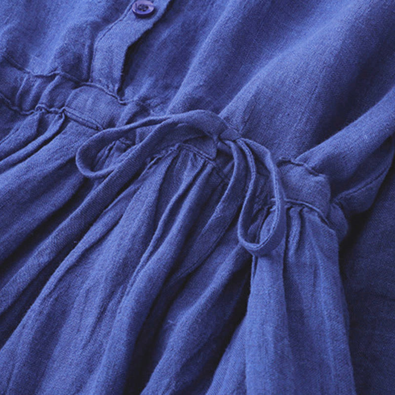 Robe midi en coton uni à manches longues et poches, Buddha Stones - image 5