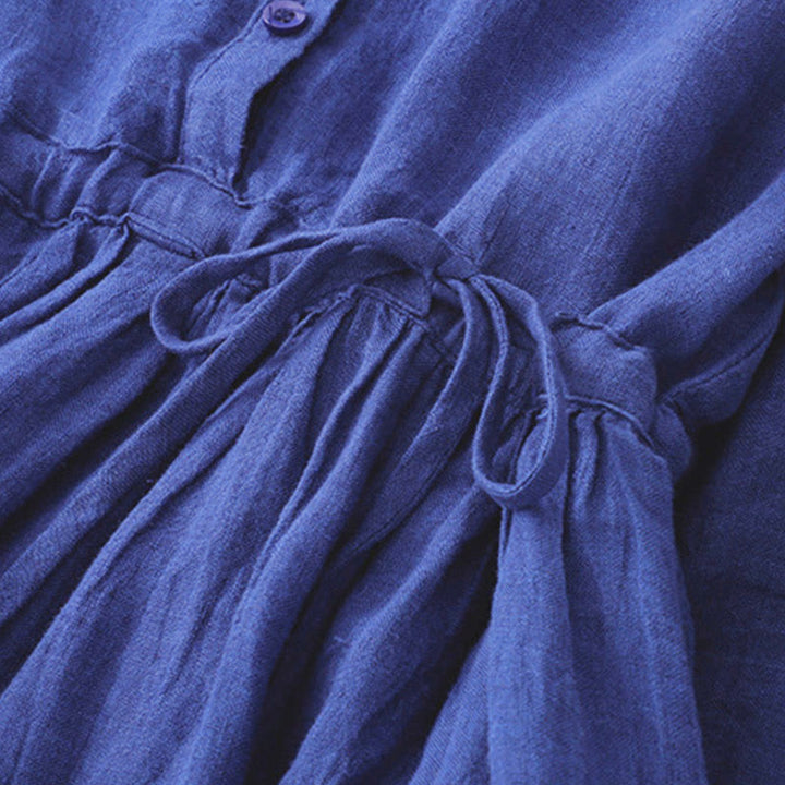 Robe midi en coton uni à manches longues et poches, Buddha Stones - image 5