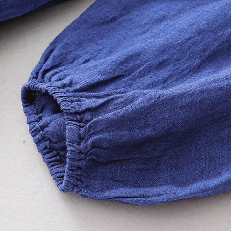 Robe midi en coton uni à manches longues et poches, Buddha Stones - image 6