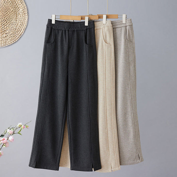 Buddha Stones Pantalon décontracté pour femme en coton épais uni à blocs de couleur, avec poches - image 0