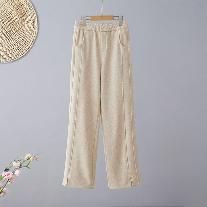Buddha Stones Pantalon décontracté pour femme en coton épais uni à blocs de couleur, avec poches - Amandes blanchies - US8-10，UK/AU12-14，EU40-42 (2XL) - image 1