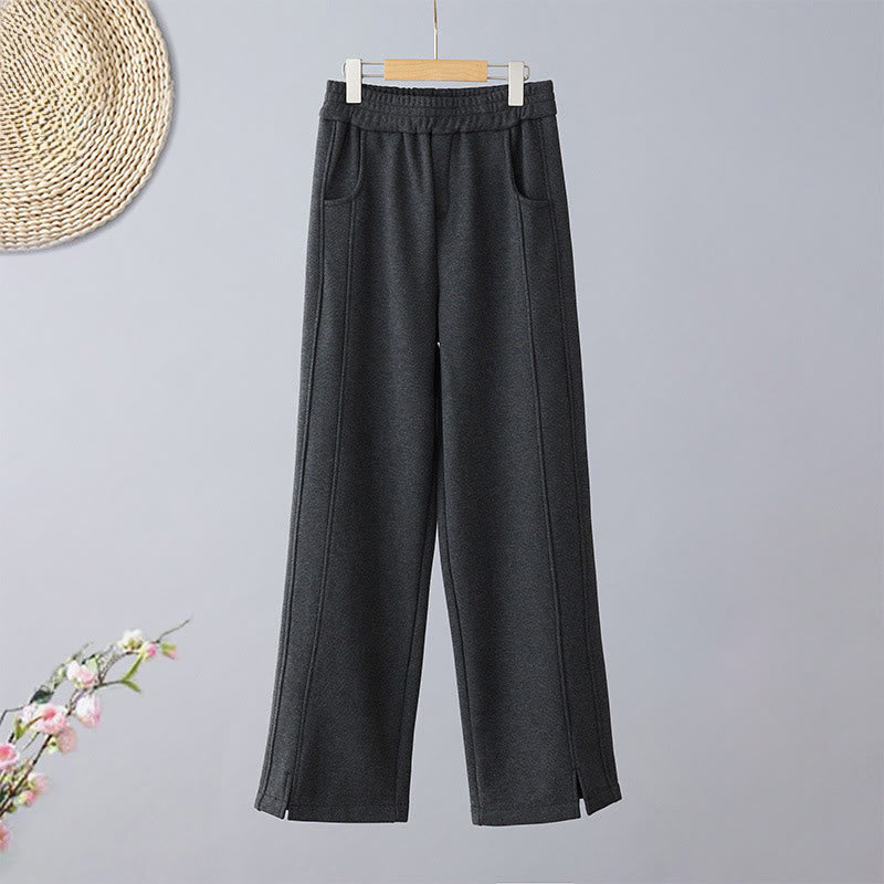 Buddha Stones Pantalon décontracté pour femme en coton épais uni à blocs de couleur, avec poches - Noir - US8-10，UK/AU12-14，EU40-42 (2XL) - image 5
