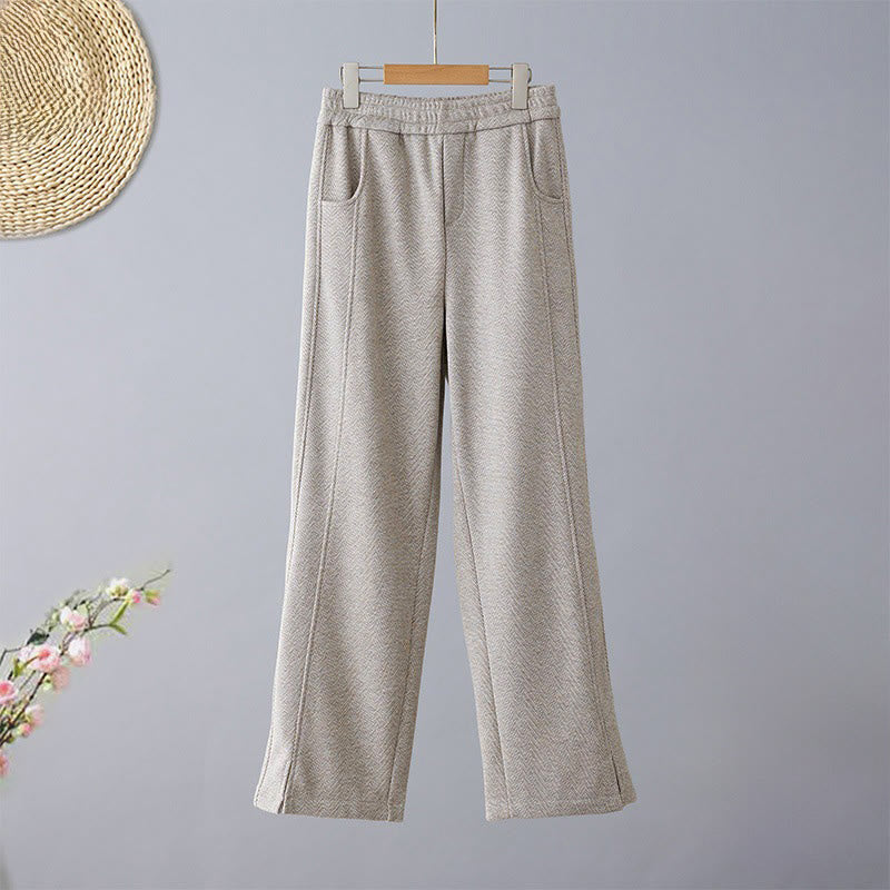 Buddha Stones Pantalon décontracté pour femme en coton épais uni à blocs de couleur, avec poches - Gris foncé - US8-10，UK/AU12-14，EU40-42 (2XL) - image 9