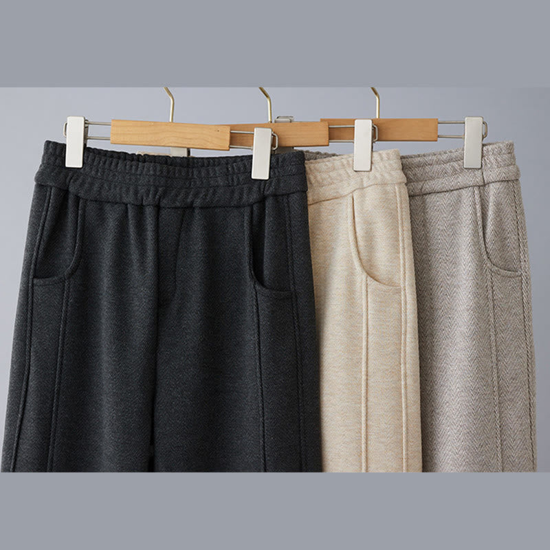 Buddha Stones Pantalon décontracté pour femme en coton épais uni à blocs de couleur, avec poches - image 13