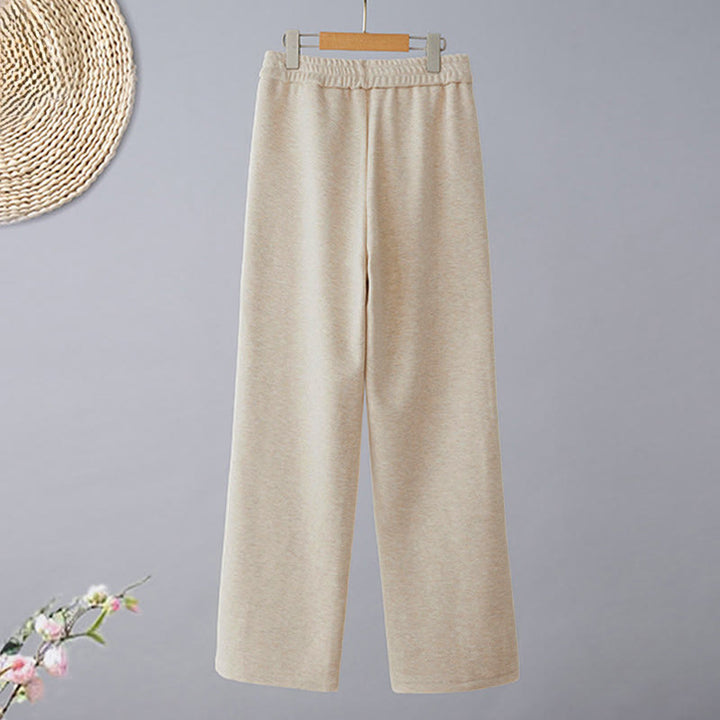 Buddha Stones Pantalon décontracté pour femme en coton épais uni à blocs de couleur, avec poches - image 2