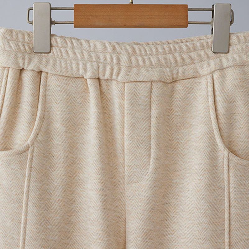 Buddha Stones Pantalon décontracté pour femme en coton épais uni à blocs de couleur, avec poches - image 3