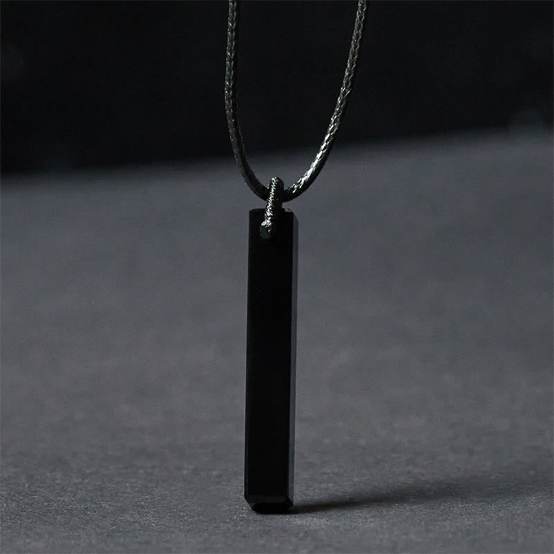 Collier pendentif de transformation en obsidienne noire et grès bleu, Buddha Stones - Obsidienne noire - image 0