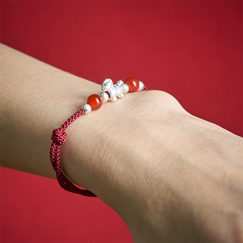 Bracelet en argent sterling 999 et agate rouge Buddha Stones de prospérité et année du Cheval - image 4
